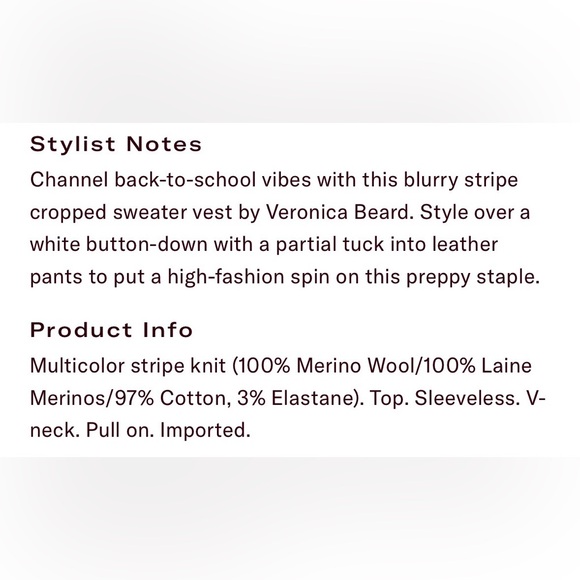 Veronica Beard Mixed Media Black and Cream Striped Sweater Vest - Picture 3 of 3